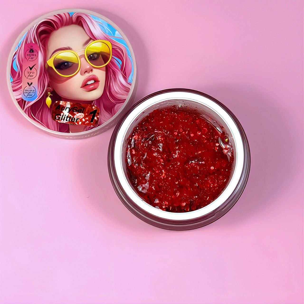 AcryGel Glitter 1 Illusion Beauty 30g – Rojo intenso con purpurina