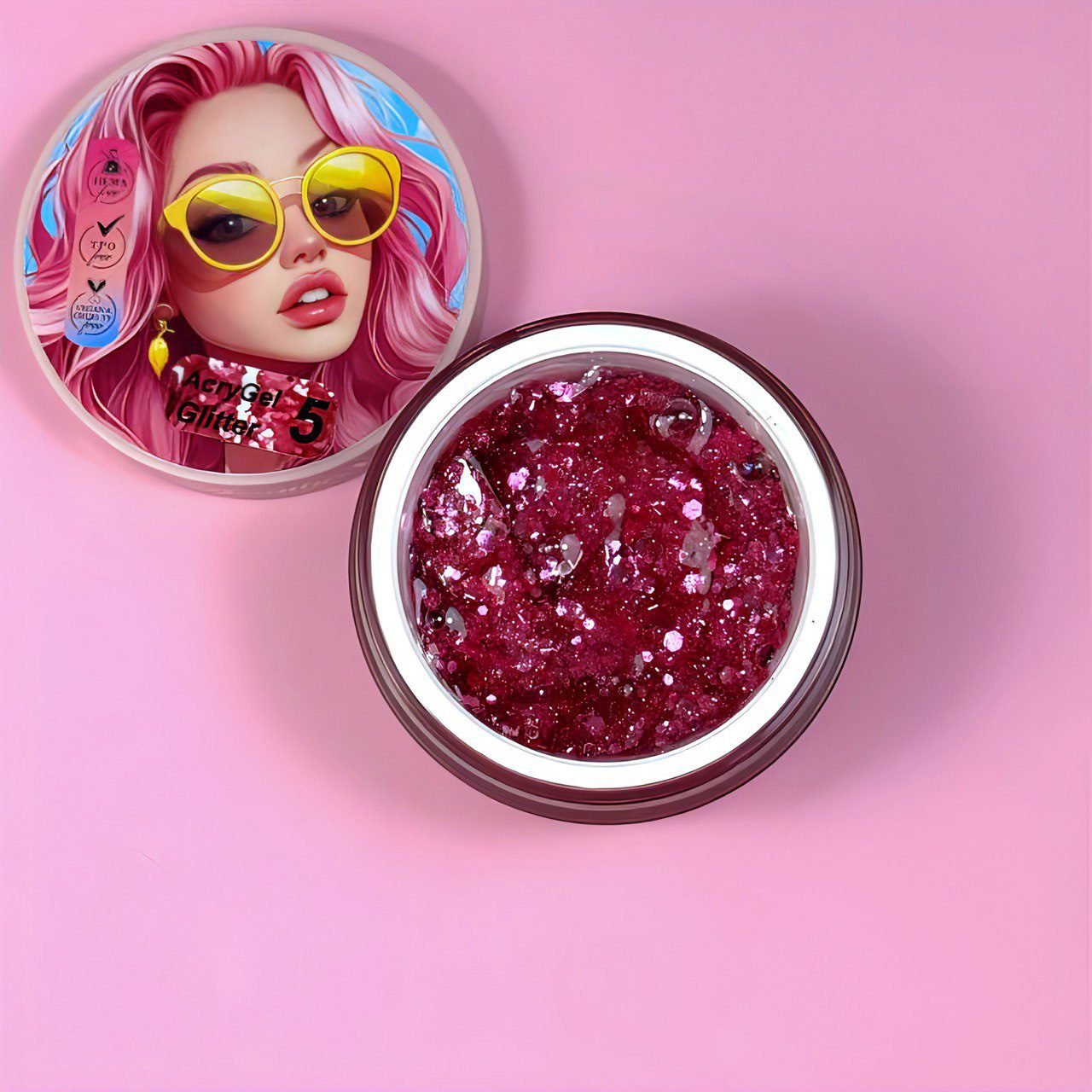 AcryGel Glitter 5 Illusion Beauty 30g – Rosa intenso con glitter sofisticado