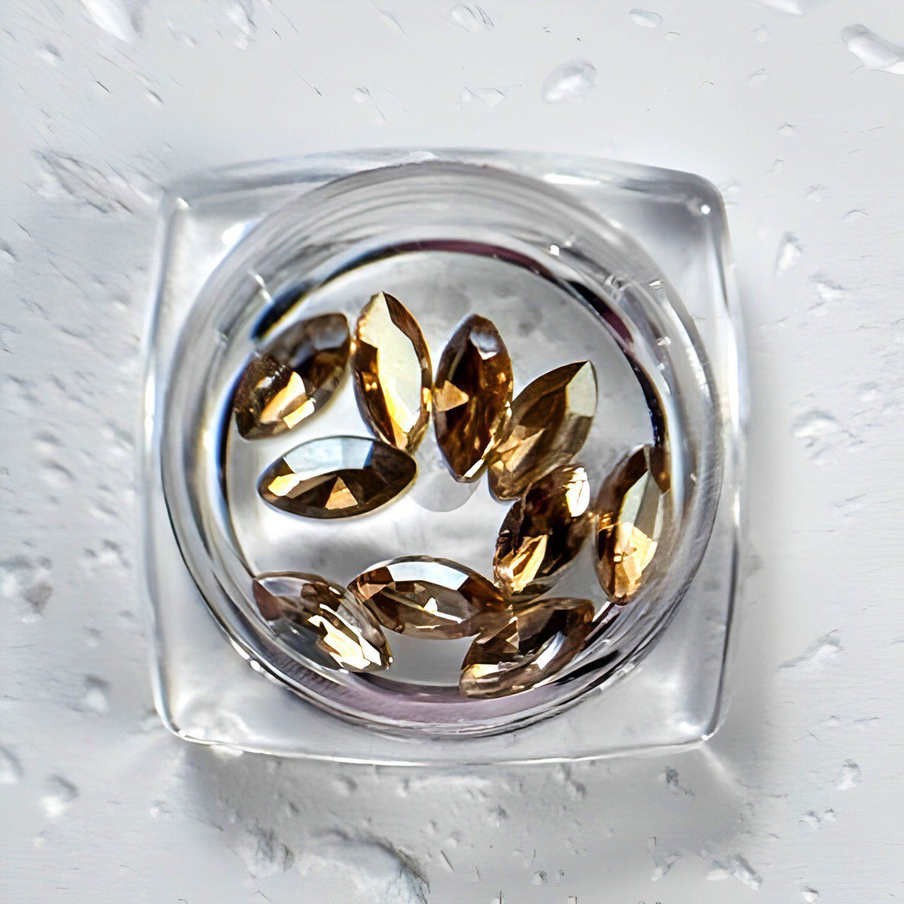 Pedrería 12 Cristales Navette Champagne Gold para Uñas – Pedrería de Brillo Cálido y Glamuroso