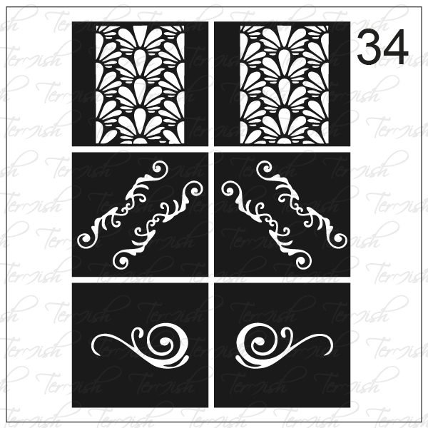 Plantilla para aerografía y diseño de uñas Nº 34