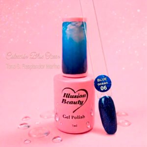 Esmalte semipermanente Blue Ocean 06 Resplandor Marino illusion beauty – Azul Marino con destellos (7ml)